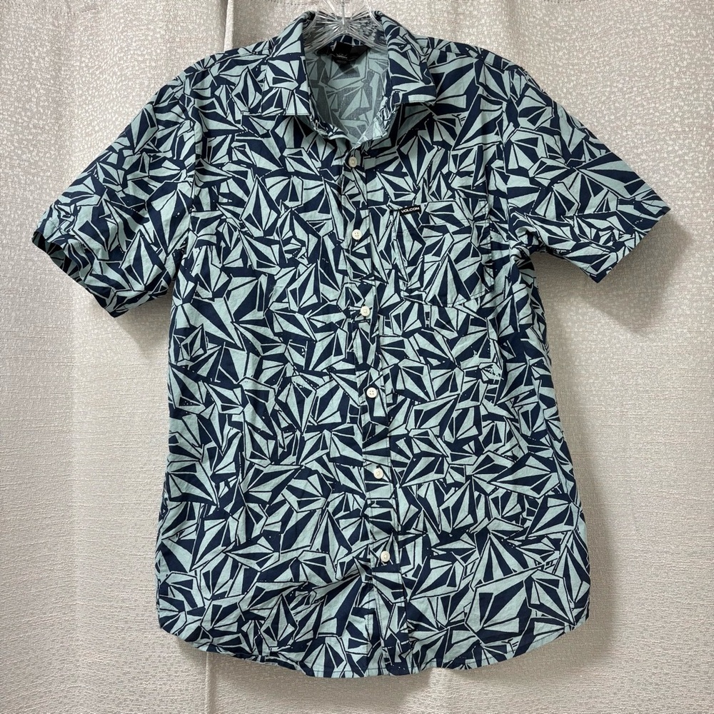 Volcom Men's Short Sleeve Button Down Shirt Size Small Abstract Geometric 90s